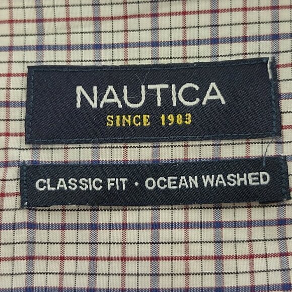 Nautica Classic Fit 100% Cotton Checkered Button Down Long Sleeve Shirt Size 18 - Picture 11 of 13